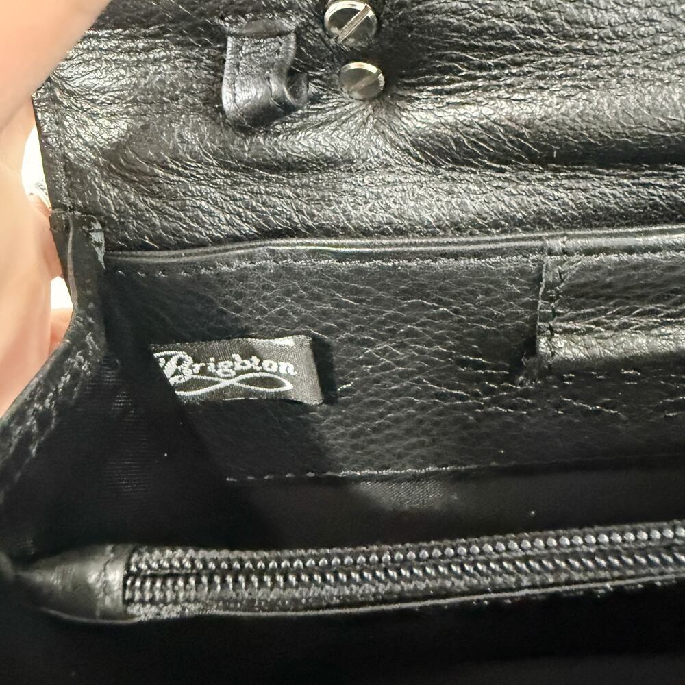 Brighton Black Leather Clutch Bag Gold Hardware EUC Missing Strap - Picture 4 of 7
